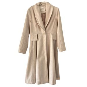 Anthropologie Shawl Collar Midi Swing Coat in Cream Sz 10